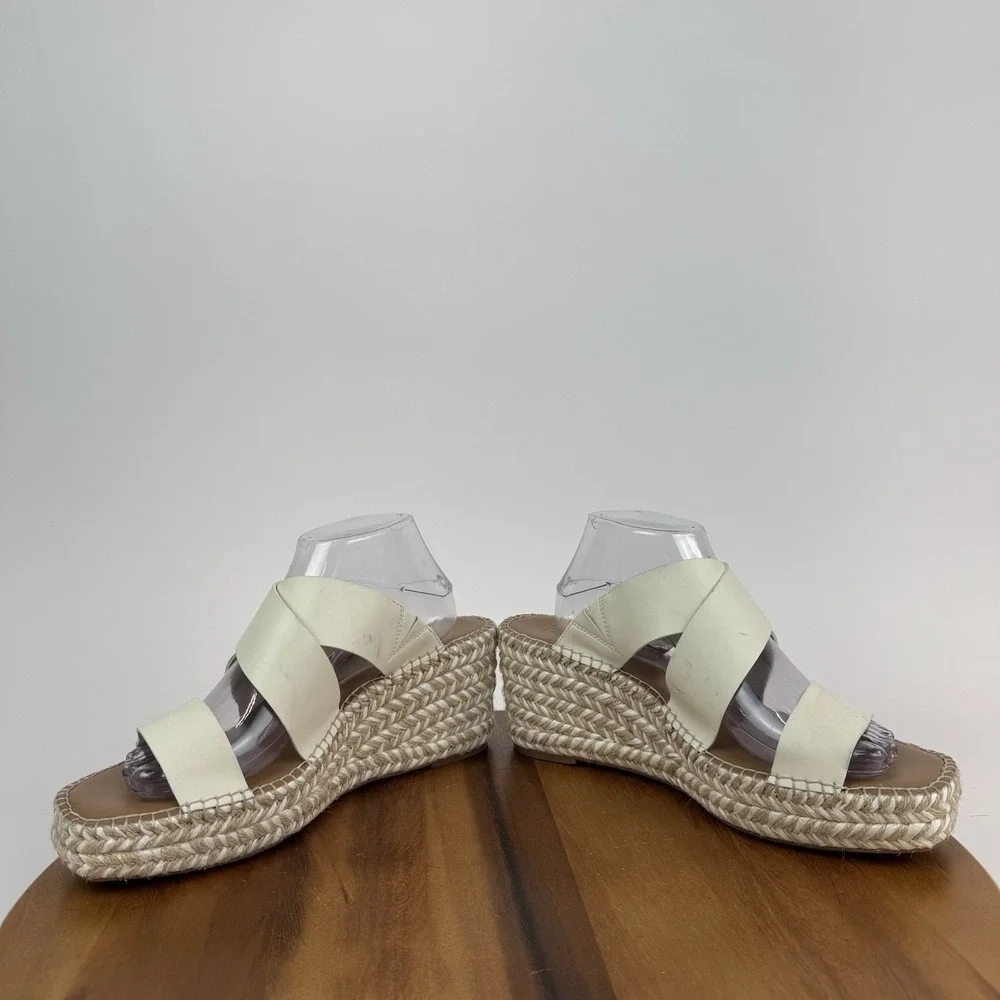 New Womens Nordstrom Rack Cressida‎ Ivory Faux Leather Wedges Sandals Size 11 M